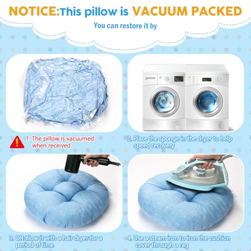 Fumete 8 Pcs 16 Inch Round Floor Cushions for Kids and Toddlers, Flexible Seating Classroom Furniture Floor Pillow for Home, Daycare, Preschool, Yoga and Meditation (Sky Blue) - color: Sky Blue