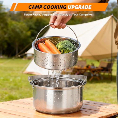 ROVSUN 34/10/6 pcs Camping Cookware Mess Kit, Lightweight Non-Stick Camping Cooking Pot and Pan Set with Stainless Steel Camping Gear Kettle Cup for Open Fire, Backpacking, Outdoor Cooking - style: 6 Pcs