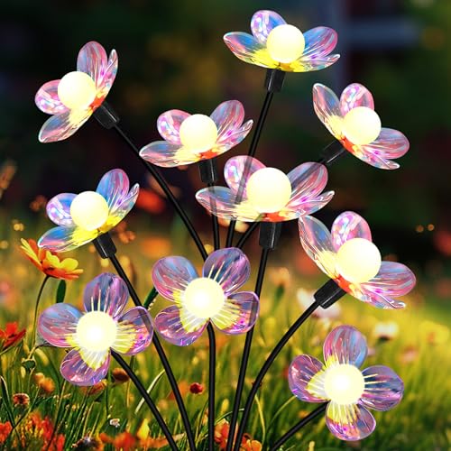 NBQQ Solar Garden Lights Outdoor, Swaying Light Waterproof Solar Lights Outdoor for Yard Pathway Patio, Swaying Lawn Decor as Gardening Gifts for Women Holiday (Warm White-Flowers, 4 Pack) - color: Warm White-flowers, size: 4 pack