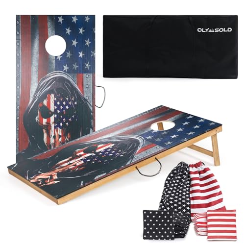 Cornhole Set, Corn Holes Outdoor Game, Regulation 2X4 Cornhole Boards, Portable Cornhole Set, Classic American Flag Cornhole Set Includes 2 Boards, 8 Cornhole Beans Bags & Carry Case - color: 4x2FT USA Skull Board Cornhole Set