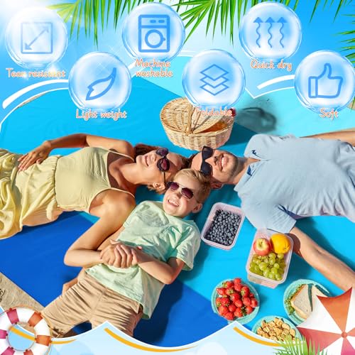 Drydiet Extra Large Beach Blanket Sandproof Waterproof 10 x 9 ft Beach Mat for 2-8 Adults Oversized Quick Drying Outdoor Picnic Blanket Lightweight Sand Free Mat for Travel Camping Hiking(Blue) - color: Blue