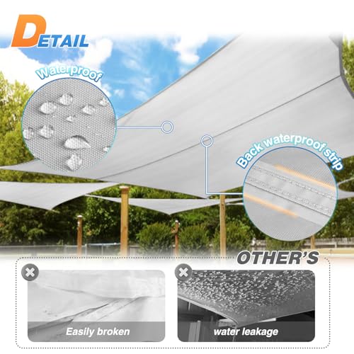 TANG 5'x5' Waterproof Sun Shade Sail Rectangle Outdoor Canopy UV Block Shade Cloth with Curved Edge for Patio Backyard Pool Pergola Cover, Light Grey - color: Light Grey, size: 5'x5'