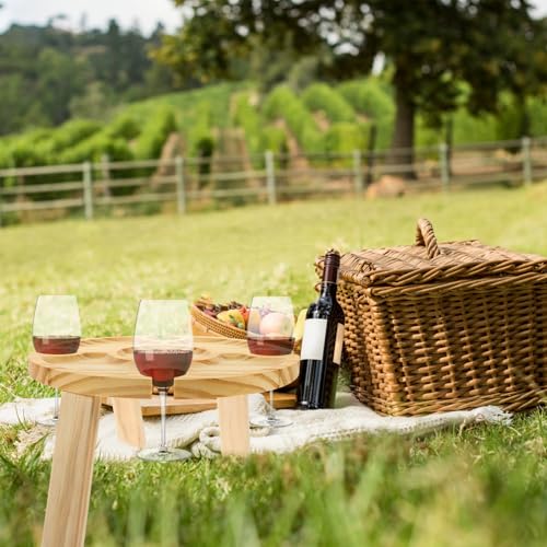 balacoo Portable Wooden Folding Wine Rack Table for Outdoor Picnic and Beach, Travel Wine Holder with Cup Slots, Lightweight Serving Desk for Patio and Lawn Use