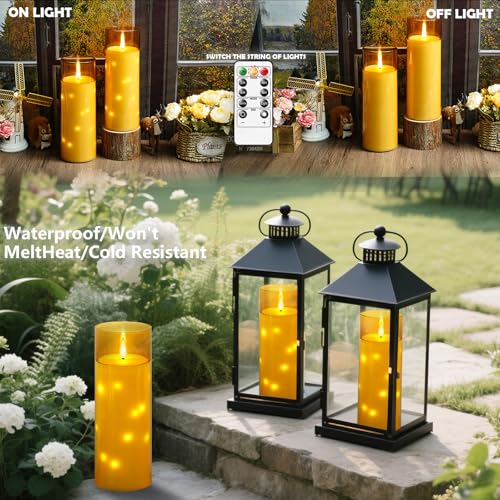 kakoya 11" x 4" Large Outdoor Waterproof Flameless LED Candles with Remote and Timer,Acrylic Pillar Candles Battery Operated with Embedded Star String for Porch,Patio,Outdoor Decor,Set of 2(Gold) - color: Gold, size: 2PCS-D4"xH11"