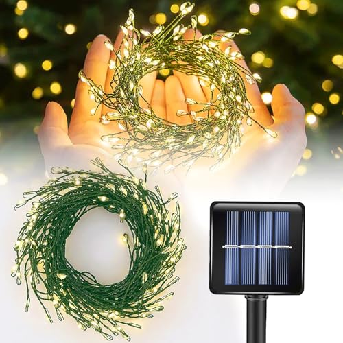 ITICdecor Solar Powered String Lights Outdoor 9.8FT 120 LED Waterproof Firecracker Fairy Lights with 8 Modes Green Copper Wire for Christmas Garden Wedding Patio Garden Yard Decor - color: Warm White, size: Firecracker