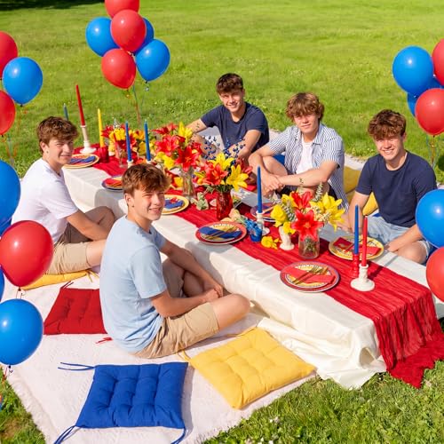Extra Large Outdoor Picnic Blanket with Table Runner and Floor Pillow Cushion for Picnic Wedding Birthday Baby Shower Backyard Decor(91 x 71'',Deep Blue,Red,Lemon Yellow,8 Pcs) - color: Deep Blue,red,lemon Yellow