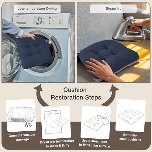 OVOV Dining Chair Cushions Set of 2 Soft Non-Slip Kitchen Chair Pads Tufted Seat Cushion with Ties for Kitchen Dining Room(18" x 16.5" x 3" Blue) - color: Blue