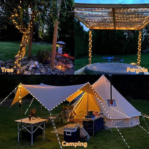 YEGUO 4 Pack Warm White Solar Fairy Lights, Each 33ft 100 LED Christmas Lights Outdoor Waterproof, 8 Modes Sliver Wire Solar String Lights - color: Warm White