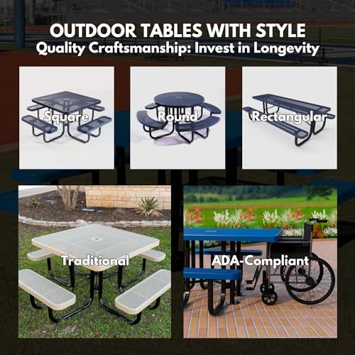 COATEDOUTDOORFURNITURE Coated Outdoor Furniture Heavy-Duty Portable ADA-Compliant Outdoor Picnic Table with Umbrella Hole, Expanded Metal Patio Dining Furniture Made in America (46" Square Top, Red) - color: Red, Expanded Metal, size: 46 In, Square Handic