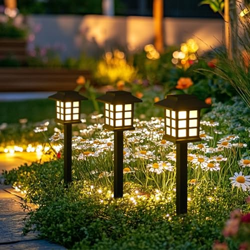 GIGALUMI Solar Outdoor Lights，6 Pack LED Solar Lights Outdoor Waterproof, Solar Walkway Lights Maintain 10 Hours of Lighting for Your Garden, Landscape, Path, Yard, Patio, Driveway - color: Warm White, size: 6