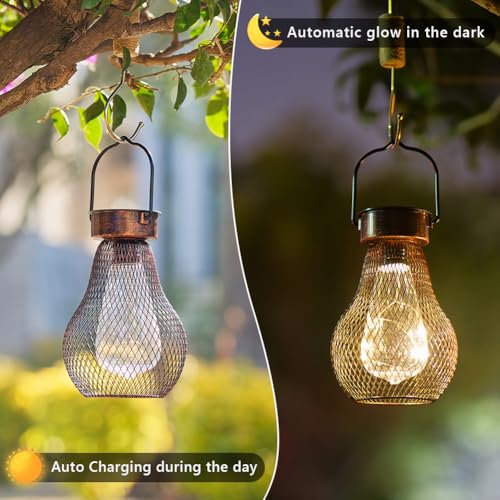 Solar Lanterns Outdoor Hanging Lights for Porch Waterproof,2 Pack Solar Lights Led Powered Lanterns Decorative for Outside Yard Garden Patio Pathway Decor - style: Vintage-2 Pack