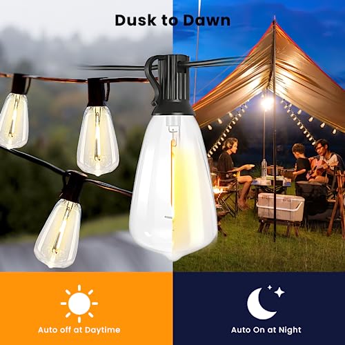 Bdrofn 100FT Solar String Lights Outdoor Waterproof, Solar Patio Lights with Remote Control & 30+2 Dimmable ST38 Edison Bulbs Shatterproof,Solar Powered String Lights for Outside Garden Backyard - size: 100FT