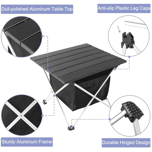 Grope Portable Camping Table Ultralight Aluminum Camp Table with Storage Bag,Beach Table for Sand with Carrying Bag,Prefect for Outdoor,Picnic,BBQ,Cooking,Festival (Black with Storage Bag-S) - color: Black With Storage Bag, size: Small