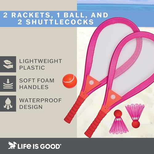 Life is Good Jumbo Badminton Set for Ages 6+ (Darkest Blue/Cool Blue), Oversized Paddles Lawn Game for Outdoor Sports, 2-Player Badminton Paddle Kit for Backyard, Beach, and Family Fun - color: Darkest Blue/Cool Blue