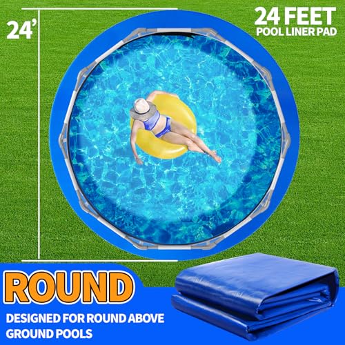 24FT Round Pool Liner Pad for Above Ground Pools, Thickened Puncture-Resistant Under Mat, Heavy-Duty Underlayment, Outdoor Tarp Protector for Concrete/Lawn, Pool Floor Base Pad, Extends Liner Life - size: 24' Round