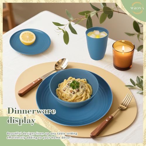 Wrova Wheat Straw Dinnerware Set of 32,Unbreakable Dinner Plates and Bowls Dishes Sets Service for 8,Dishwasher Safe Dinnerware Sets for Kitchen and Camping.Navy Blue - color: Navy Blue, size: 32 Pack