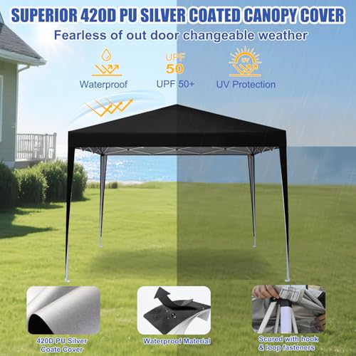 Yesker 10x10 Pop Up Canopy Tent UPF 50+ Waterproof Outdoor Canopy Portable Folding Easy Setup Gazebo Adjustable Height Instant Sun Shade Tent with Wheeled Bag for Events Parties Camping Patio, Black - size: 10x10FT Black
