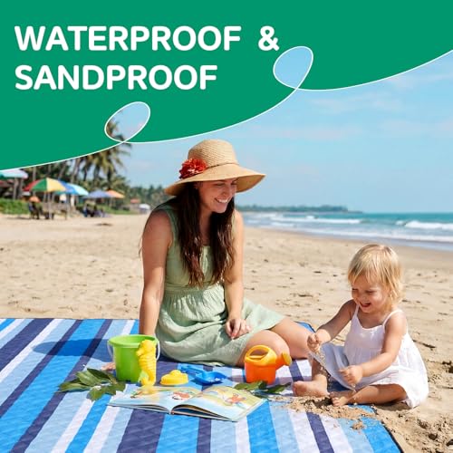 Waterproof Beach Blanket Picnic Outdoor Camping Mat Oversized Extra Large Foldable Sandproof Sand Free Resistant Big XL Giant Towel Hawaii Honeymoon Essentials Women Summer Must Have Vacation Gift - color: Multi Navy