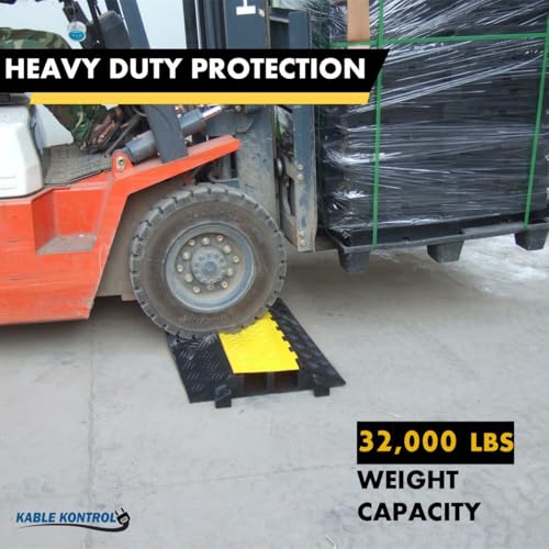 Kable Kontrol Atlas Heavy Duty Cable Protector Ramp - 2 Channel Bulk Wholesale Pallet - 10 Pcs - 35” Long Black & Yellow – 32000 Lbs Capacity - Rubber Speed Bump Wire Protector Cord Cover – CP9985 - size: 2 Channel - XL - 10 Units