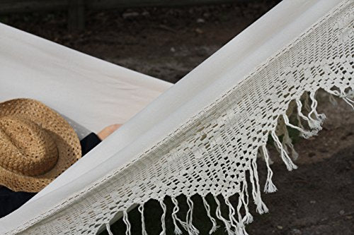 Vivere Double Deluxe Cotton Brazilian Style Hammock with Fringe - 450 lb Weight Capacity