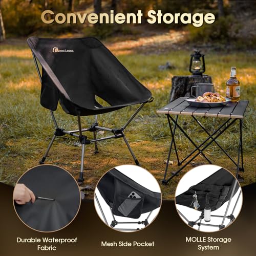 MOON LENCE Portable Camping Chair Plus, Larger & Roomier, Compact and Lightweight Still, Folding Chair for Backpacking & Hiking, 330Lbs Capacity (Black) - color: Black