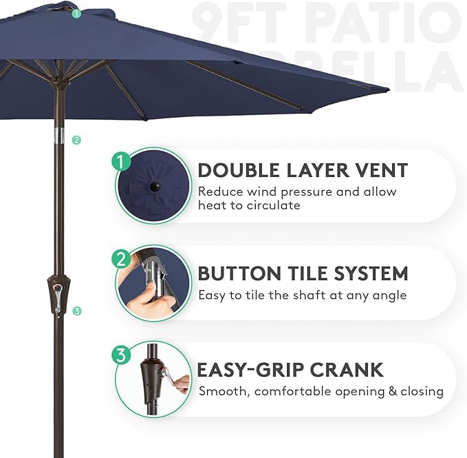 JEAREY Outdoor Patio Umbrella 9FT Outdoor Table Umbrella with Push Button Tilt and Crank, Market Umbrellas 8 Sturdy Ribs UV Protection Waterproof for Garden, Deck, Pool (Purplish Blue) - color: Purplish Blue