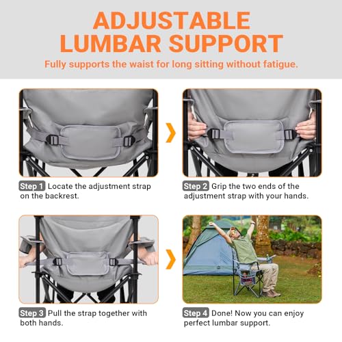 KingCamp Oversized Camping Folding Chair with Lumbar Support, Heavy Duty Ergonomic Padded Arm Chair with Cooler Bag, Cup Holder, Portable for Outdoor - color: High Back-grey-1 Pack