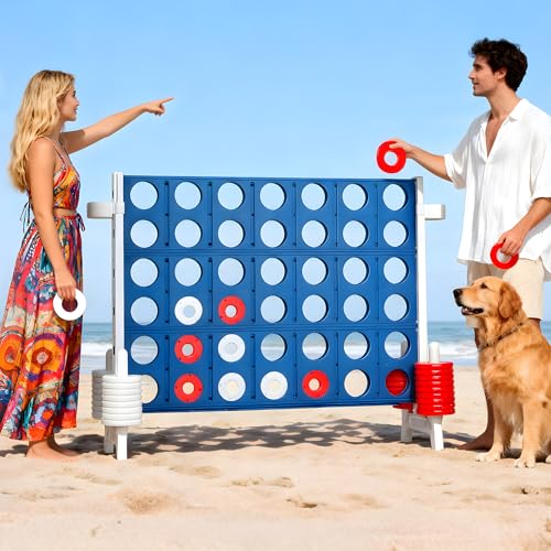 Jumbo 4-to-Score Game Set, Giant 4-in-a-Row Tic Tac Toe for Outdoor Yard & Indoor Party, 4 FT Family Games for Teens and Adults with 42 Big Rings