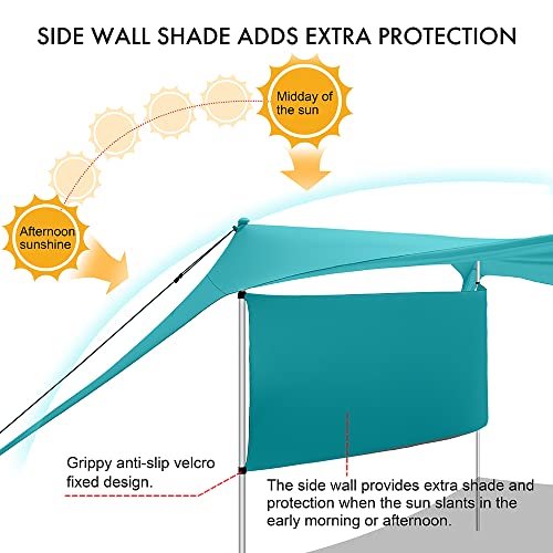 Beach Canopy Tent Shade with Sidewalls 10x10FT, 6.6FT Tall, UPF50+ Sun Shelter, Windproof & Water Resistant, Includes Guylines Sand Shovel Stability Poles, Easy Up for Beach Outdoor Camping Backyard - color: Turquoise