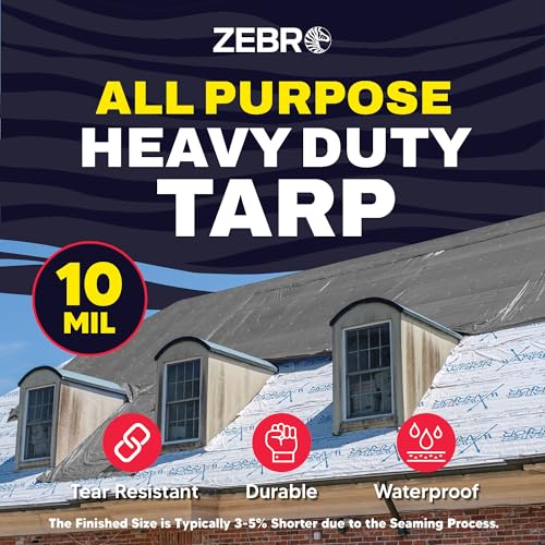 16' x 20' Silver/Black Heavy Duty Tarp with Grommets Reinforced - 10 Mil Thick - Double Sided Plastic Waterproof Tarps - Large Tarpaulin Cover for Outdoor Camping Tent Tarp RV Roof Rain - Zebro - color: Silver/Black, size: 16' x 20'
