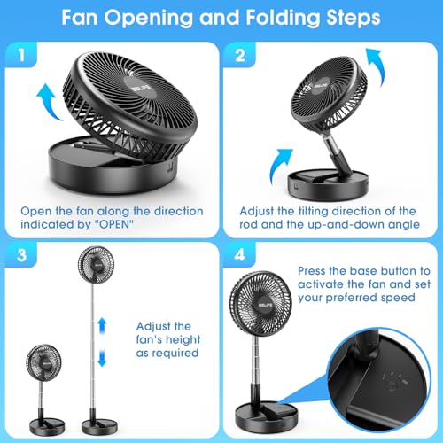 Belife X8-Lite Portable Fan, 7200mAh Battery Powered Rechargeable,USB Desk Floor Fan with Remote, Foldable Telescopic Fan for Home Bedroom Sleeping Office Camping Travel, 7.7" (Non-Oscillating, Black) - color: Black, style: Non-Oscillating