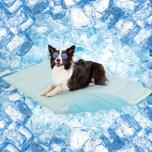 SCENEREAL Dog Cooling Mat for Crate, Thicken Self-Cooling Dog Pad Reversible (Cool & Warm), 48"x28" Pet Cool Bed for M Large XL Dogs,Kennel Sofa Mats Machine Washable, Durable Non-Toxic Gel, Outdoor - color: Ocean Blue, size: Large(48" L x 28" W x 1.0" HT