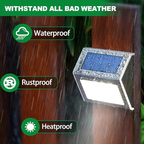 JSOT Solar Stair Lights Outdoor - 16 Pack Fence Lights Solar Powered-Waterproof Stainless Steel Step Light for Walkway Patio Garden Backyard - Cool White - color: Cool White-16Pack