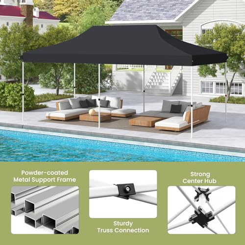 Tangkula 10x20 Ft Pop Up Canopy, Instant Setup Outdoor Tent with 6 Sand Bags, 12 Stakes & 6 Ropes, UPF 50+ Portable Canopy Tent with Carrying Bag for Camp, Beach, Patio (Black) - color: Black, size: 10x20 Ft