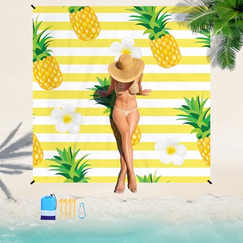 Beach Blanket 78''×110'' Suits 1-7 Adults Waterproof Sandproof Oversized Lightweight Waterproof Durable Blanket Large Picnic Mat for Beach Travel Camping Picnic Hiking - color: Pineapple, size: 78''x110''