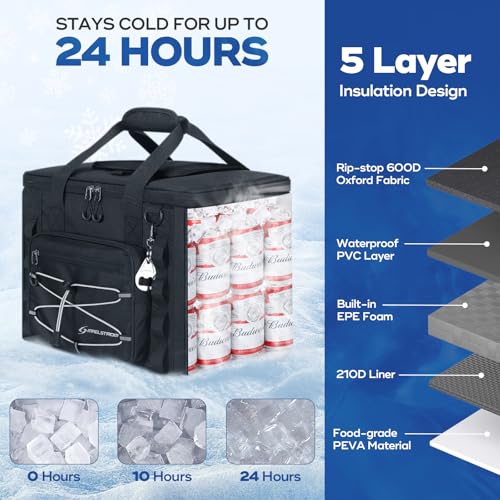 Maelstrom Soft Sided Cooler Bag, 30/40 Can Collapsible Insulated Ice Chest, Large Leakproof Portable Storage for Camping, Travel, Kayaking & Beach - color: 4.Black with lid, size: 40 Can