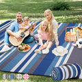 Picnic Blankets Outdoor Extra Large - 80"x80" Waterproof Beach Blanket, Machine Washable 3-Layer Foldable Park Mat with Sandproof Backing for Grass, Hiking, Travel, Concerts, Indoor (BlueStrip) - color: Blue
