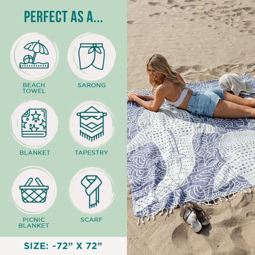 Sand Cloud Extra Large Turkish Beach Towel - Free 100% Organic Cotton Yarn Quick Dry for Beach, Picnic, Blanket or Bath As Seen on Shark Tank Marine Life (Whale XL) - color: Whale Shark, size: X-Large
