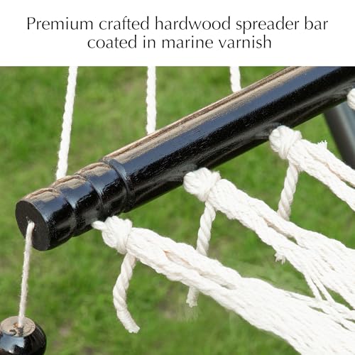PNAEUT 2 Person Rope Hammocks for Outside, Handwoven Double Caribbean Hammock with Spreader Bar for Outdoor Indoor, Max 600 lbs Capacity (Cream) - color: Cream