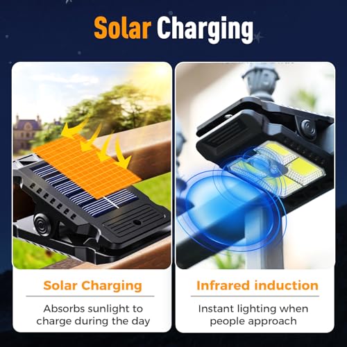 Solar Clip Light with Motion Sensor, 2026 New Portable Outdoor LED Light for Camping, Adjustable Clip On LED Light for Garden, Multifunctional Clip Lamp for Garage, Emergency LED Light for Home (4PCS)