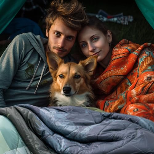 Outdoor Camping Blanket with Sherpa Lining, Extra Warm Thick Camp Blankets and Puffy Ultralight Soft Poncho DWR Camping Quilt for Cold Weather, Adventure, Sleeping, Backpacking 78"x 56" - color: Grass Green, size: 78 x 56 inches