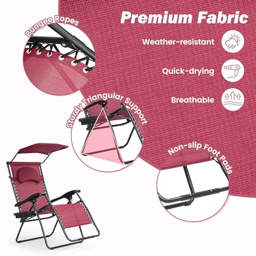 Goplus Zero Gravity Chairs, X-Large Folding Lounge Lawn Chair w/Canopy Shade & Cup Holder, Adjustable Folding Patio Recliner for Pool Porch Deck Oversize (Wine) - color: Wine Zero Gravity Chair