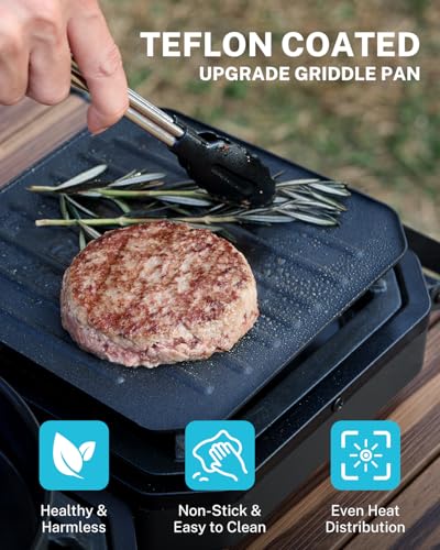 Gonex 2 Burner Propane Camping Stove with Griddle & Grates, Portable Foldable Cooking Stove with Total 16,000 BTU, Two Piezo Ignition Adjustable Burners for Camping, Patio, Emergency, Hiking (Black) - color: Black