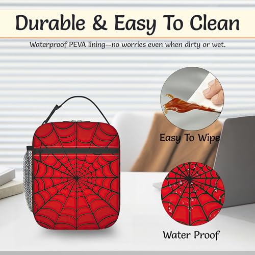 Red Spider Web Lunch Bag for Kids,Gothic Halloween Insulated Lunch Box for Women, Large Capacity with Mutiple Pockets Gilrs Boys School Thermal Bag for Work,Picnic,Hiking - color: Red Spider Web