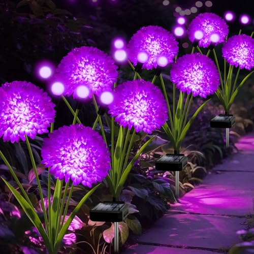 Solar Lights Outdoor Waterproof, 4 Pack Purple Solar Firefly Swaying Lights with Flowers, Flower Light Garden Decor for Halloween Christmas Outside Yard Patio, Gifts for Women Grandma - color: Purple, size: 4 pack