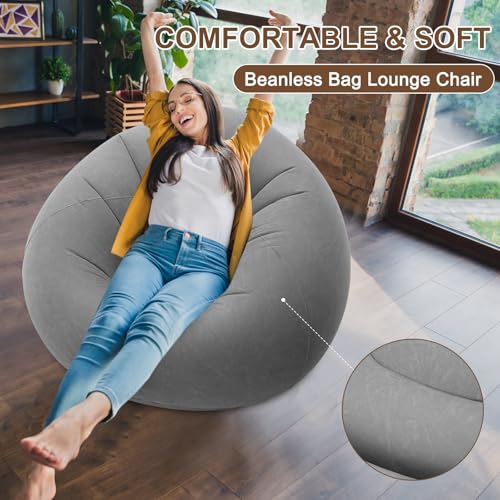 Realspring Inflatable Bean Bag Chairs for Adult Blow up Chairs Lazy Sofa Folding Portable Inflatable Chair for Movie Outdoor Room Bedroom Reading Camping(Grey) - color: Grey