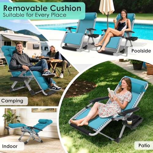 Suteck Oversized Zero Gravity Chair,29In XL Lounge Chair w/Removable Cushion&Headrest, Folding Patio Chair w/Upgraded Lock and Footrest, Reclining Patio Chairs Recliner for Indoor Outdoor - color: Light Blue, style: 29Inch