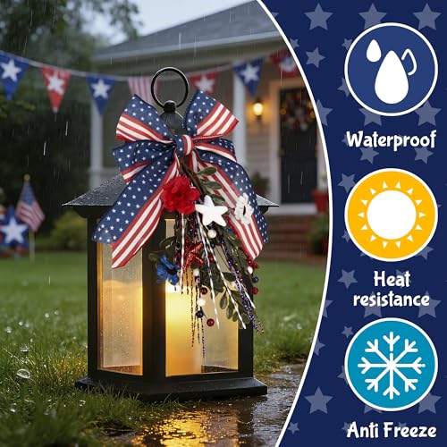 Patriotic Lanterns Decorative Indoor, 2 Pack Black Lantern with Timer Flameless Candle, 14" Battery Waterproof Outdoor Hanging 4th of July Lanterns for Porch, Patio, Patriotic Decorations - color: Patriotic-2pcs