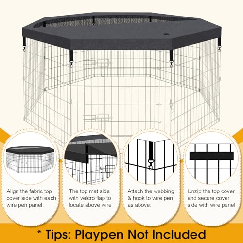 Dog Playpen Regular Octagon Metal Exercise Pet Playpen 8 Panels 24 Inch Mesh Top Cover for Small Medium Pets Indoor Outdoor(Only Cover,Playpen Not Included)(Black Top Cover) - style: Black Top cover