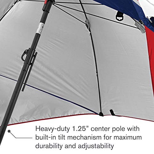 Sport-Brella Premiere UPF 50+ Umbrella Shelter with Patented Side Panels and Tilt Mechanism, Heavy-Duty 1.25 Inch Center Pole, Auger Anchor for Sand and Grass - color: Red / White / Blue Stripe, style: REG